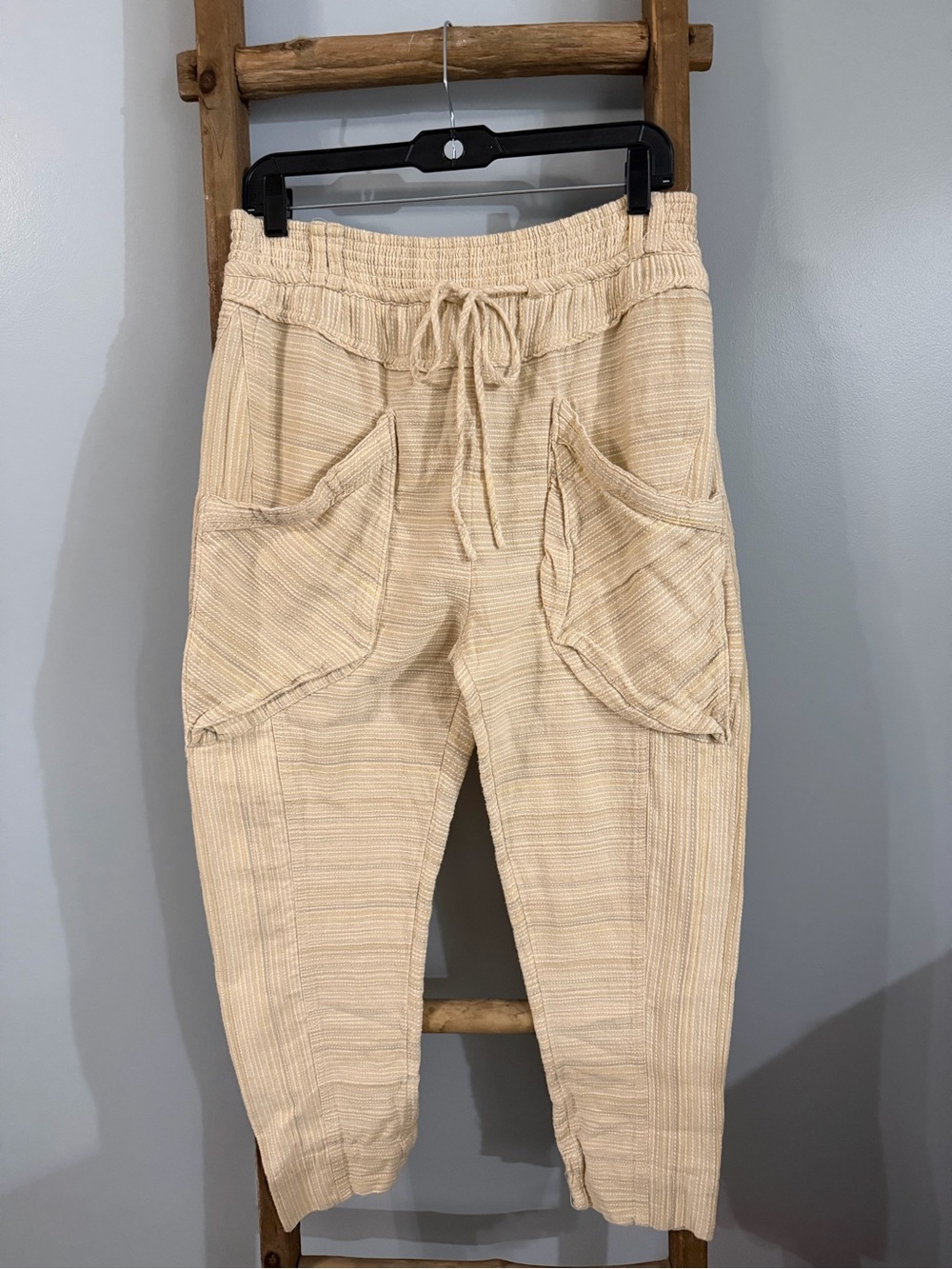 Free People Beige Textured Drawstring Cargo Joggers- Sweet Escape Size S Women